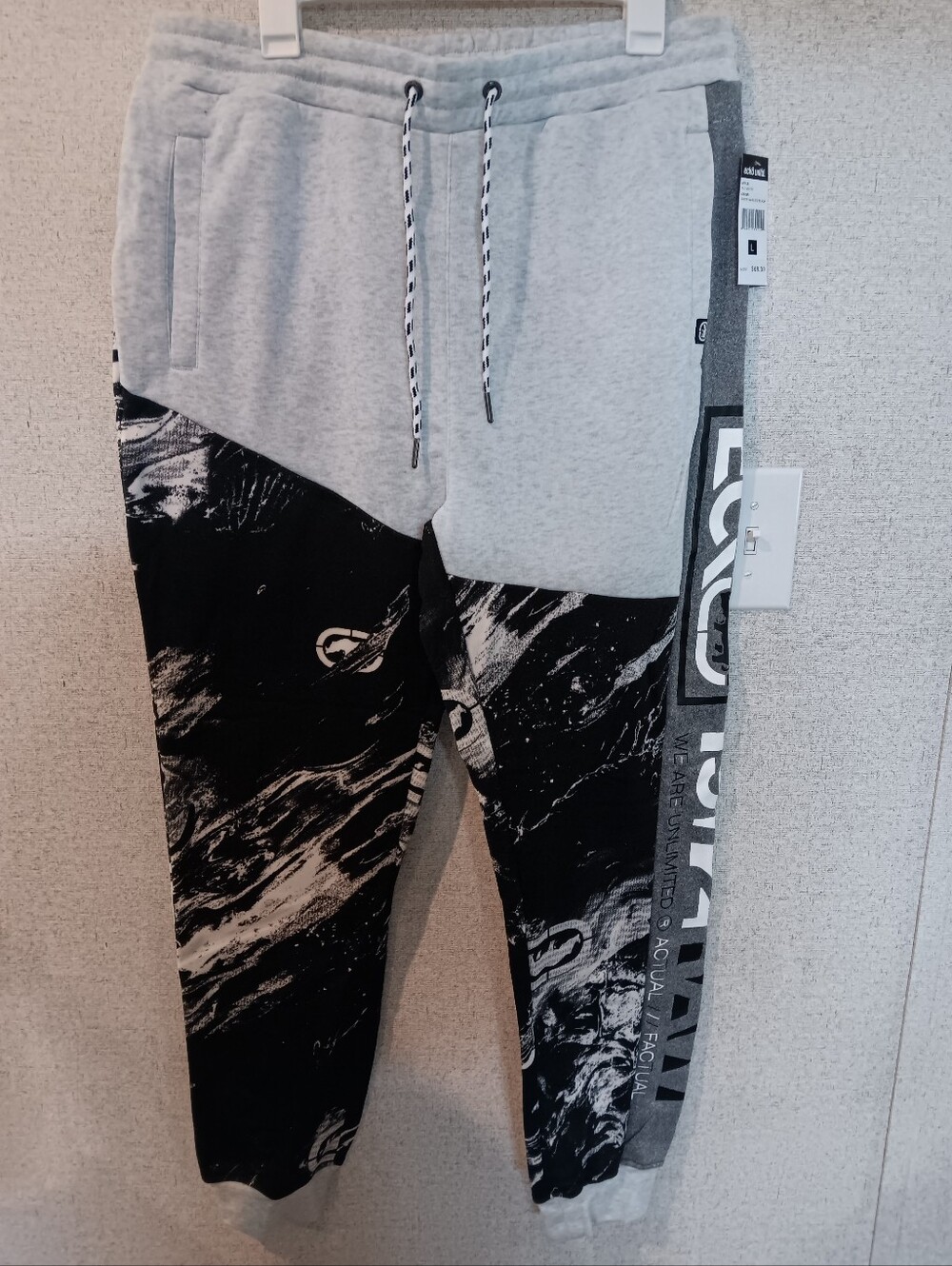 Echo Unlimited -Grey & Black Graphic Panel Joggers Size L